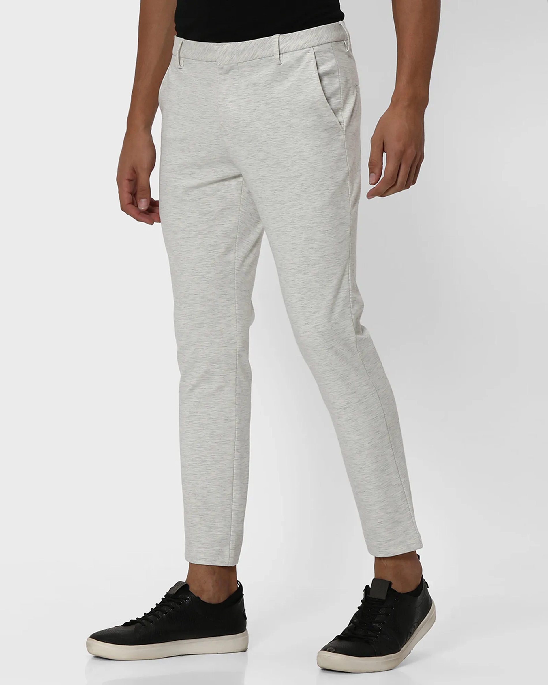 Classic Versatile Slim-Fit Straight-Leg Light Grey Trousers