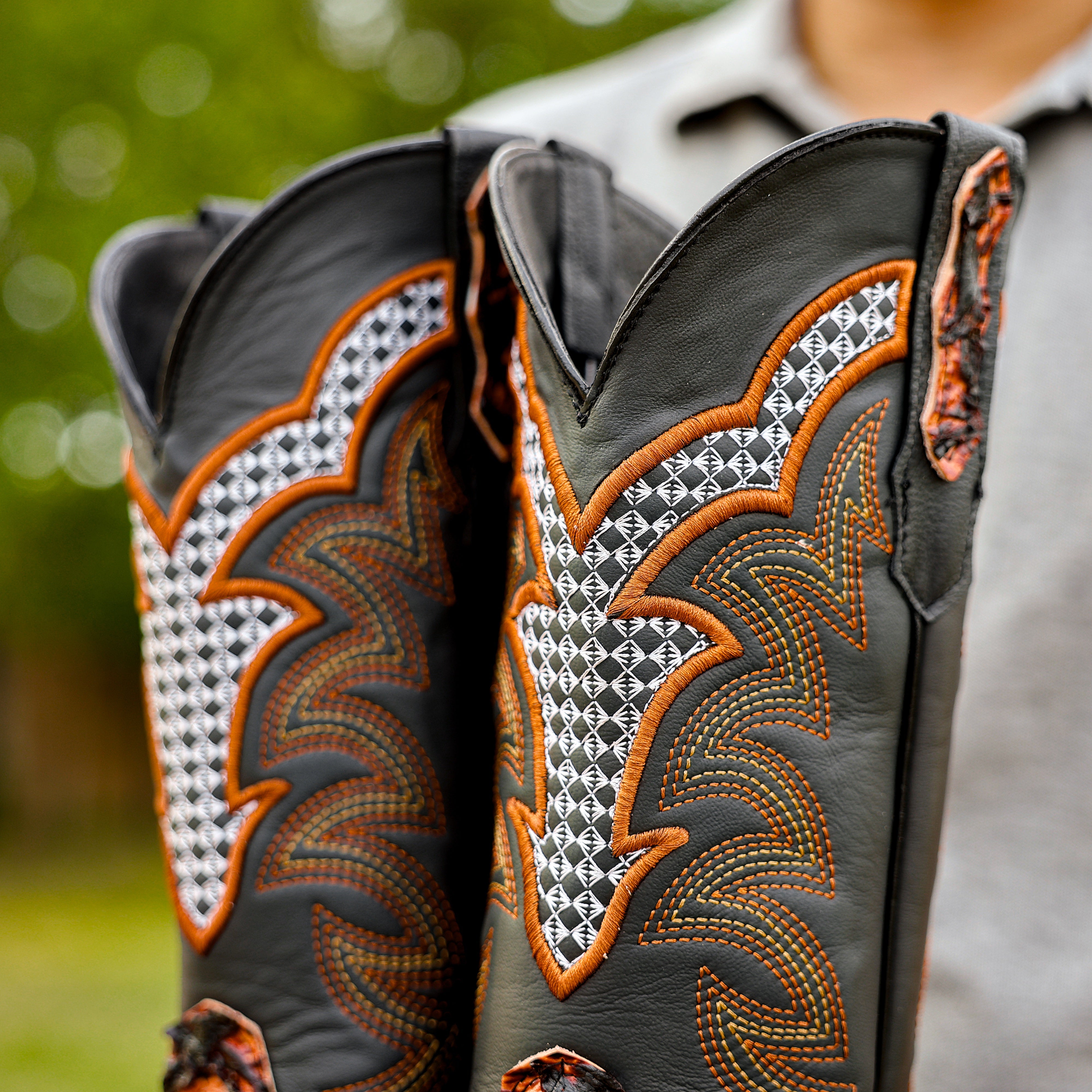 Cognac Jumbo Pirarucu Leather Boots - Square Toe