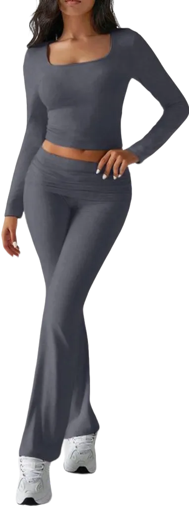 Women's Neck Crop Top & Flare Pants Sets (Just $3 a set!)
