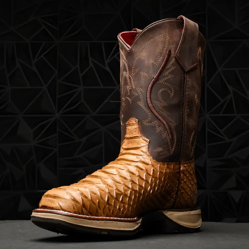 Rustic Honey Anaconda Leather Boots With 3D Lightweight Sole - Composite Toe