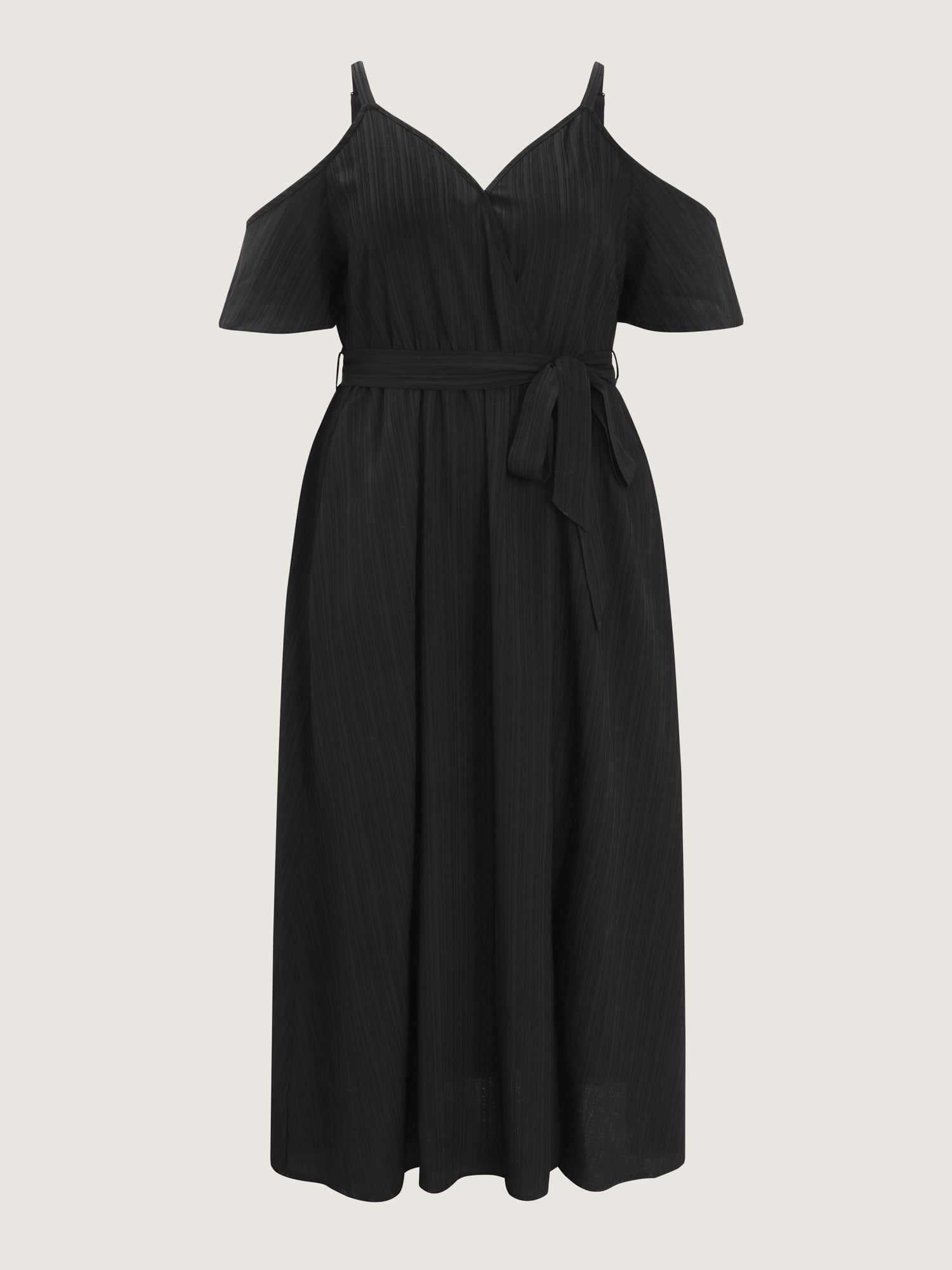Off-Shoulder Textured Waist-Tie Maxi Dress