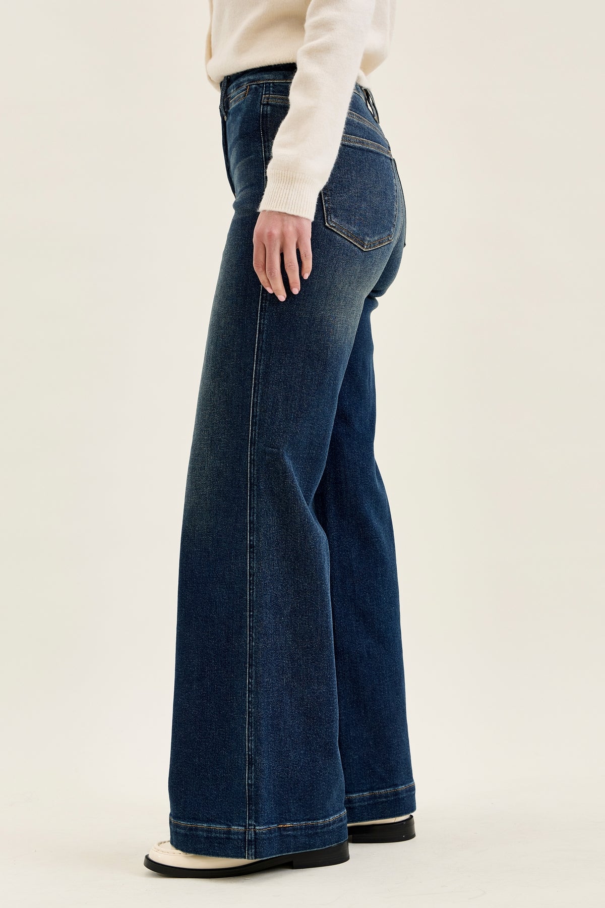 Lux Vintage Brushed Blue Wide Leg with Welt Pockets