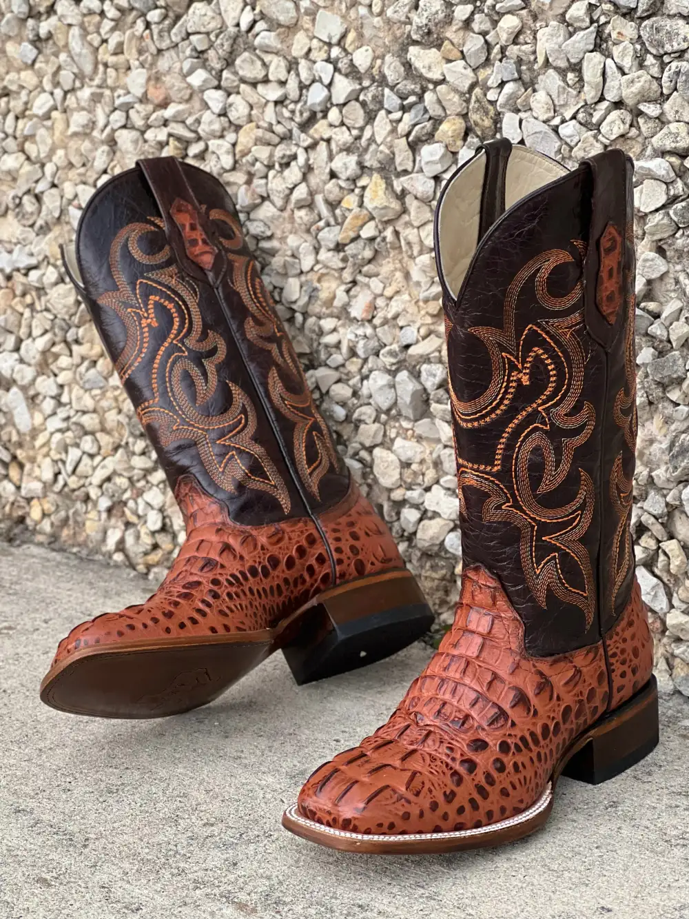 Men’s Cognac Crocodile Leather Boots With Black Shaft