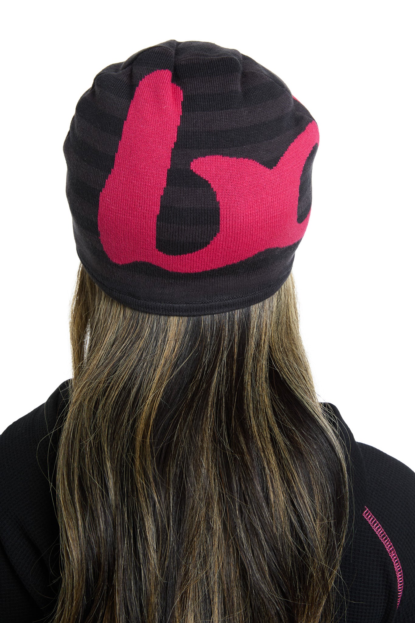 STRIPED KNIT BEANIE (BLACK/PINK)