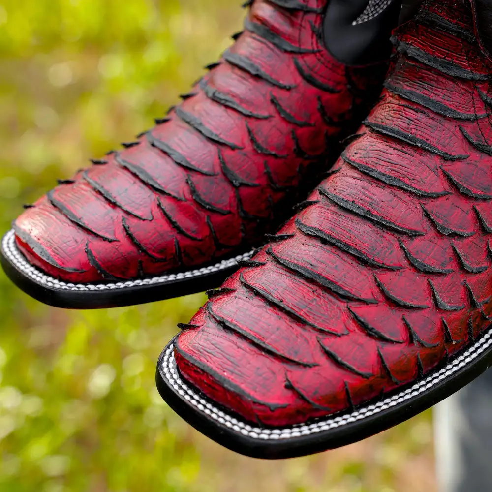 Black Cherry Python Leather Boots - Square Toe