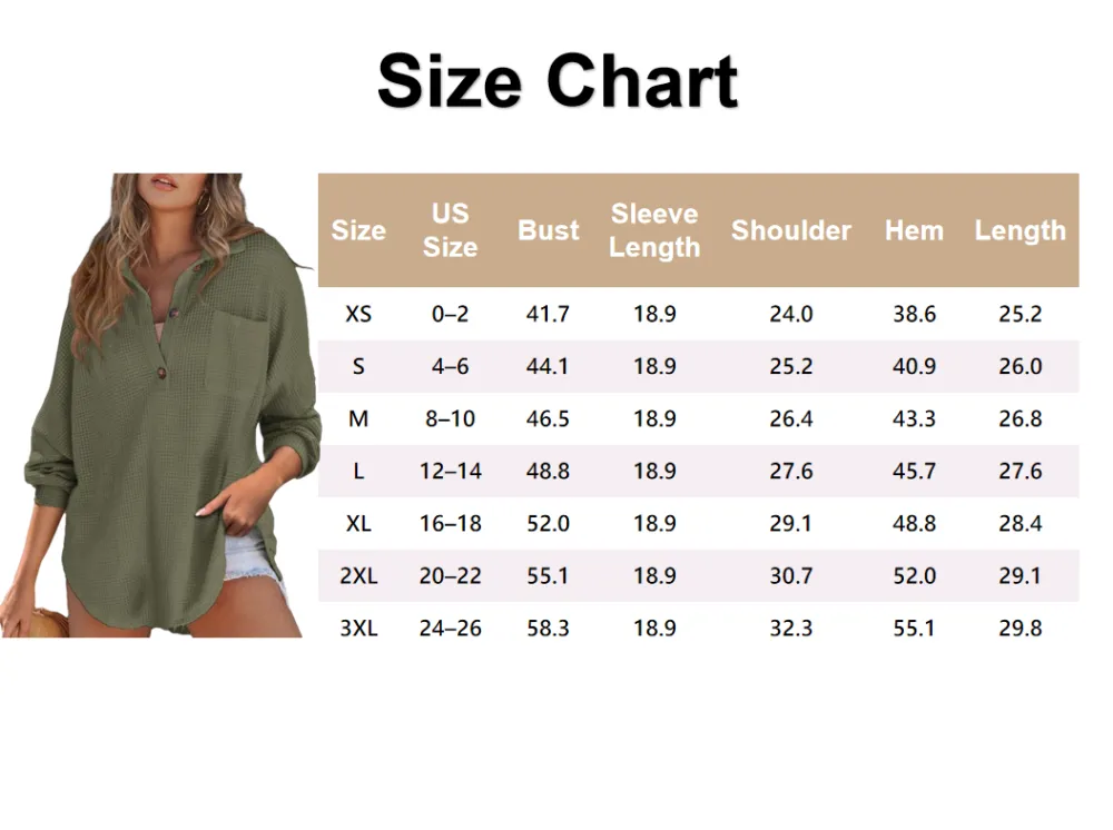 Women's Oversized Henley Waffle Shirts Tops