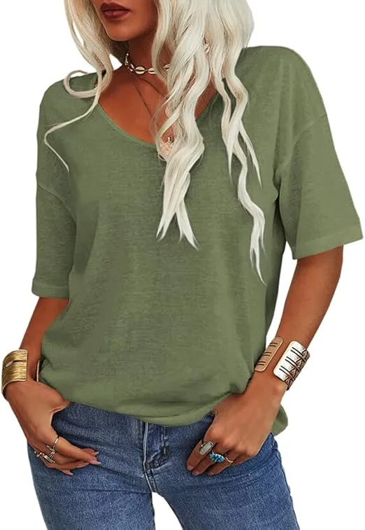Women's Soft Solid Color Vneck Tshirt (Less than $3 each!)