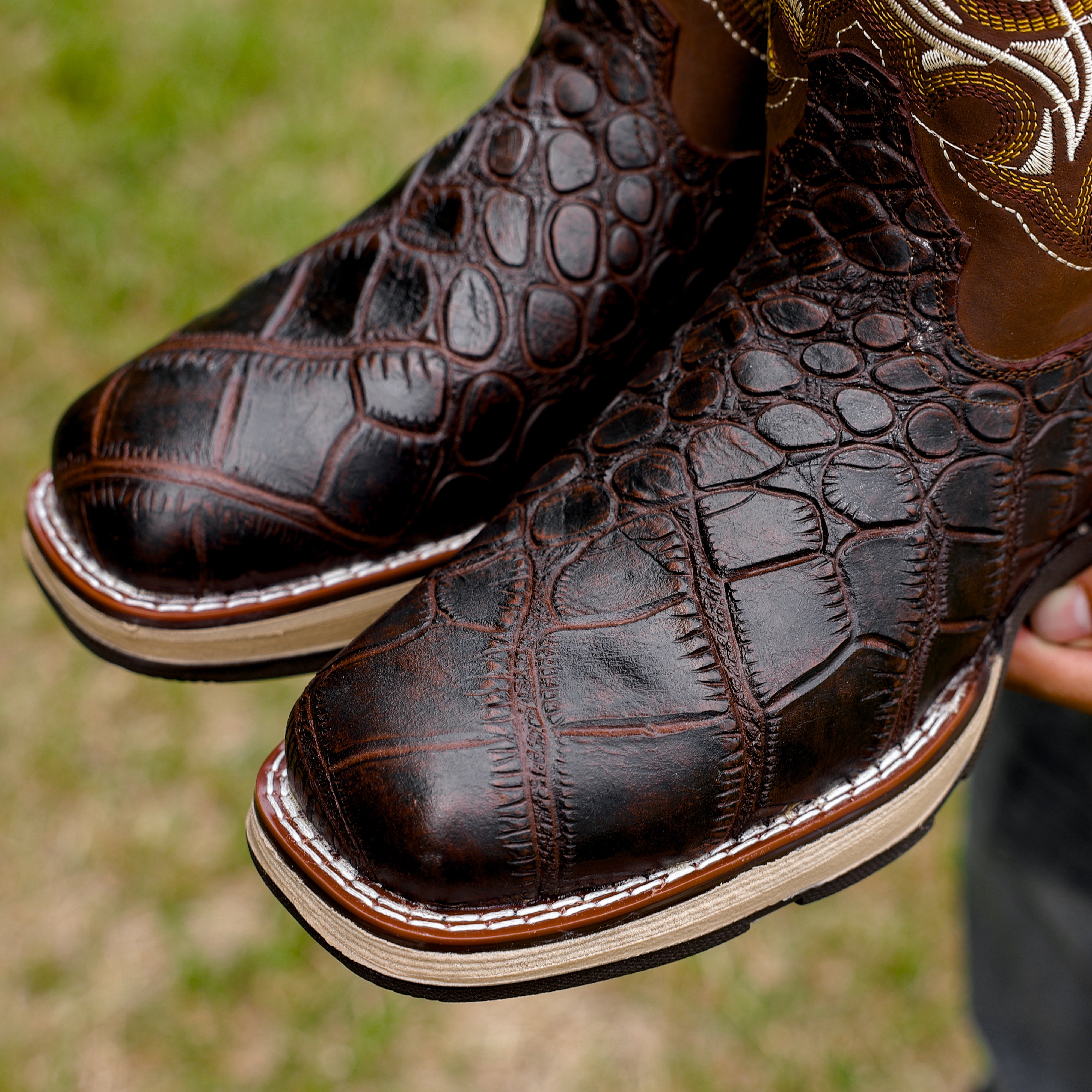 Brown Caiman Belly Leather Boots With 3D Lightweight Sole - Composite Toe