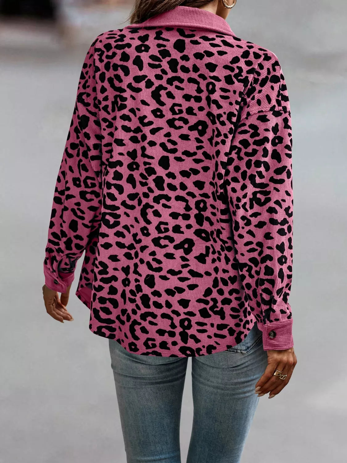 Full Size Leopard Print Button-Down Jacket Plus Size
