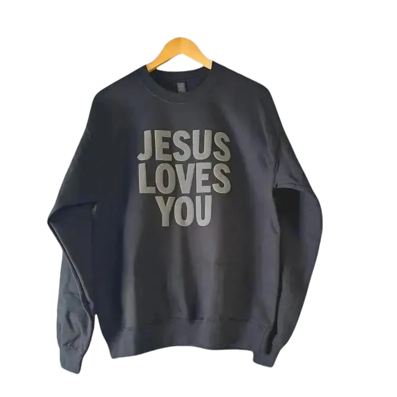 Jesus Loves You Puff Print Crewneck Sweatshirt, Womenswear