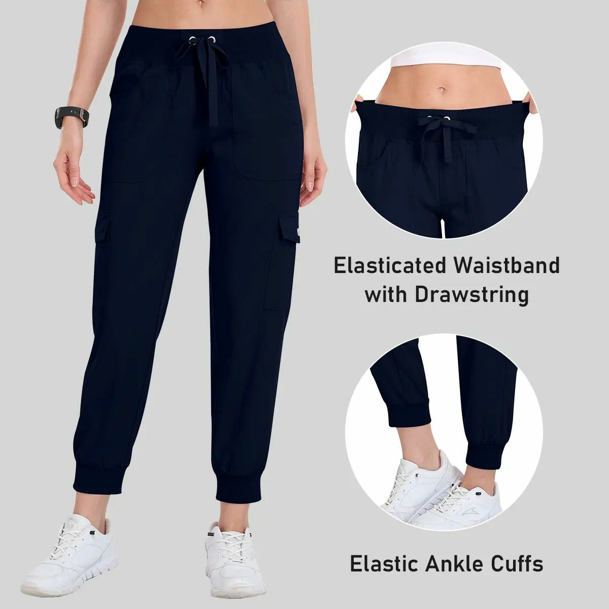 Women's Lightweight Hiking Cargo Pants Outdoor Quick Dry Casual Travel Sweatpants Joggers Elastic Waist Button Pockets Comfy Moms over 30 Basic four season