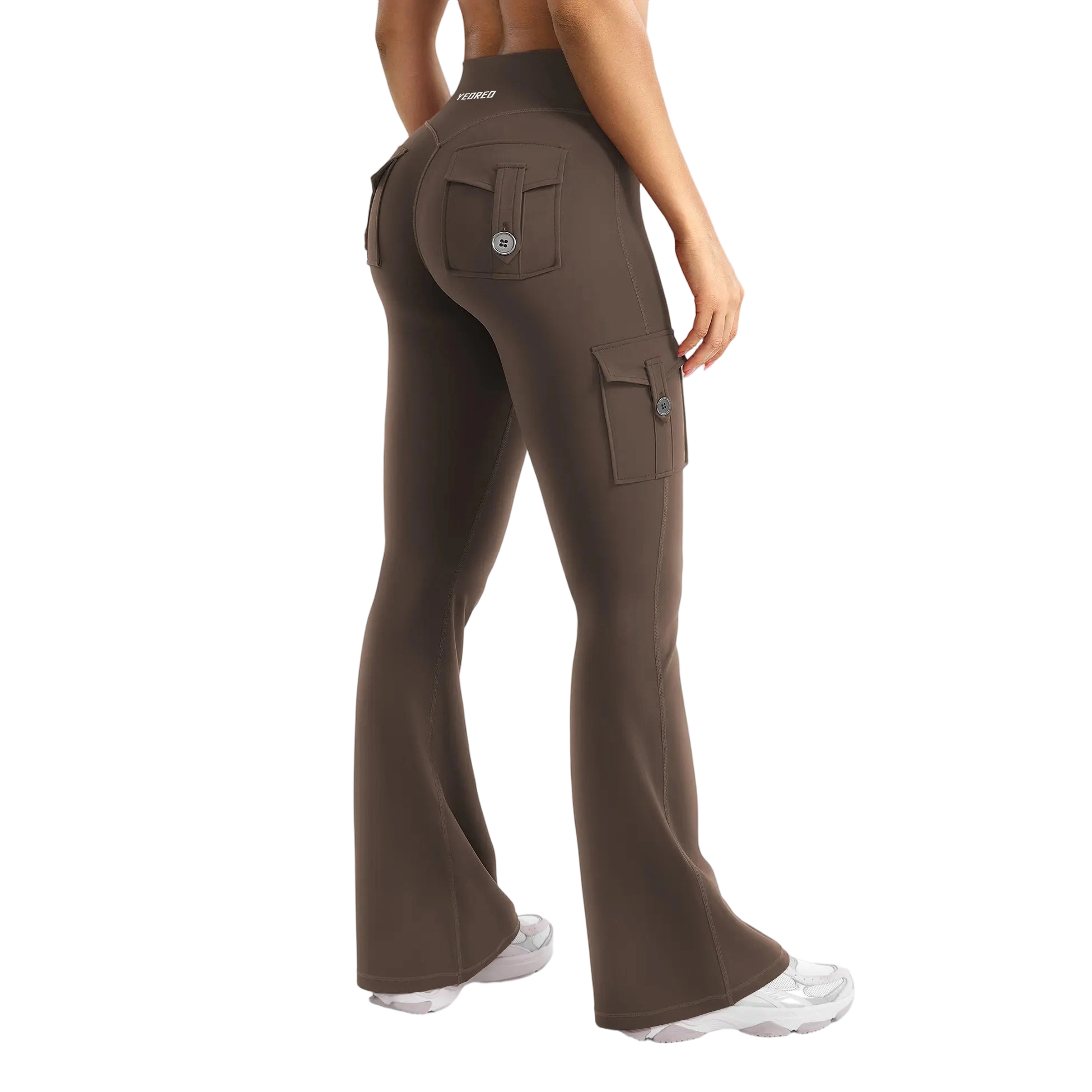 Women's Workout Flare Leggings with Pockets Hidden Scrunch High Waisted Cargo Gym Yoga