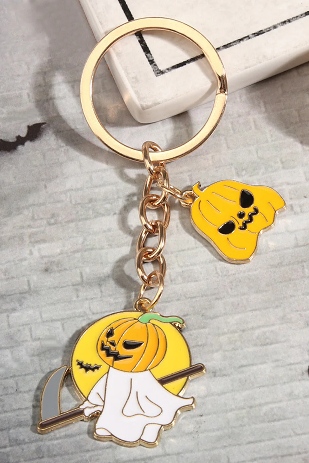 Yellow Pumpkin Ghost Pendant Halloween Keychain