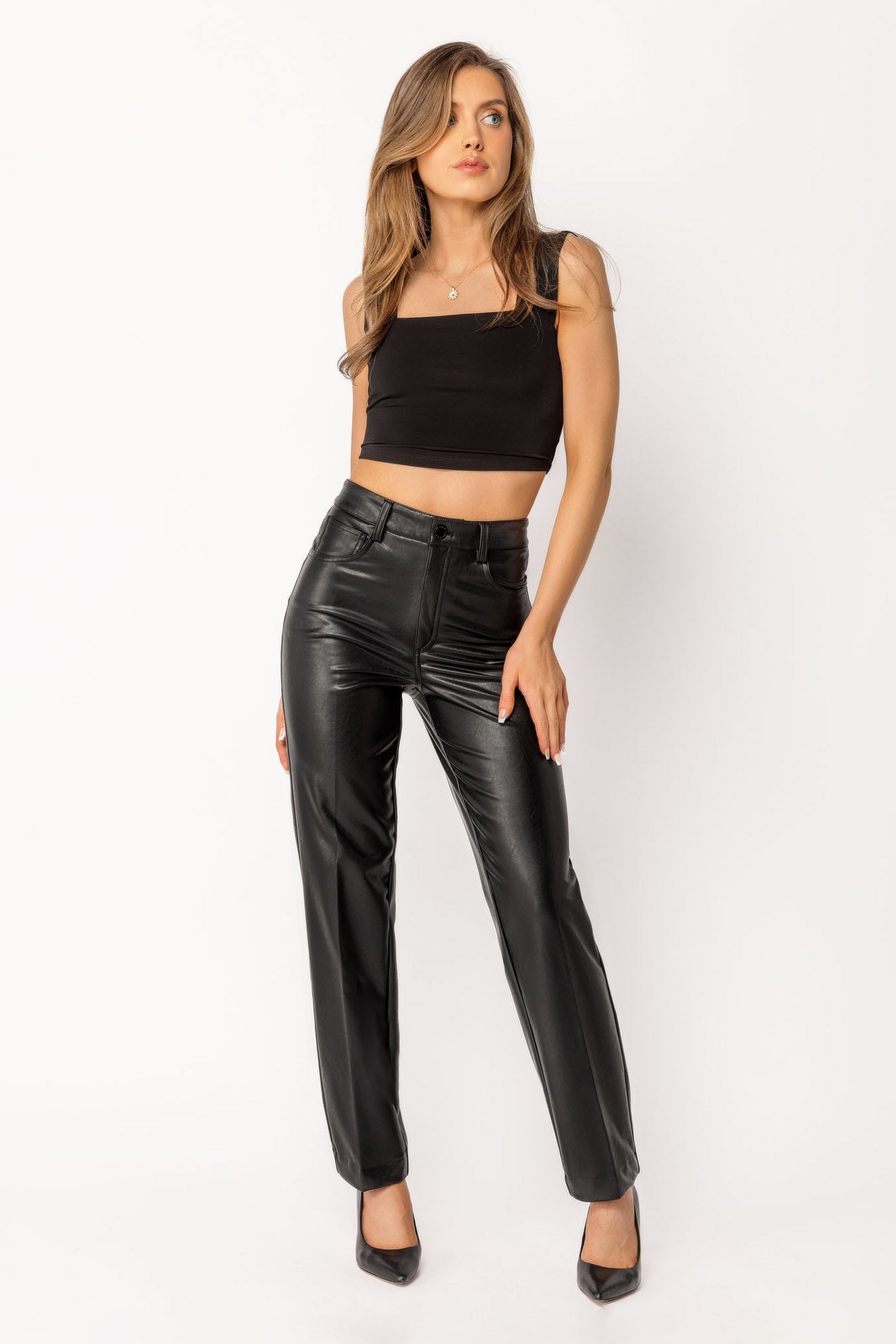 High-Rise Faux Leather Straight-Leg Pant