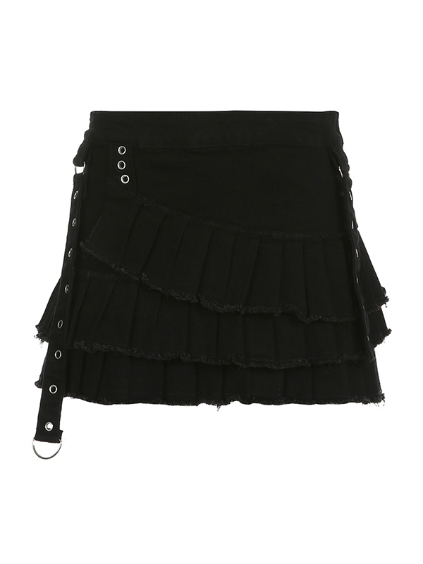 Low-Rise Pleated Mini Skirt In Black