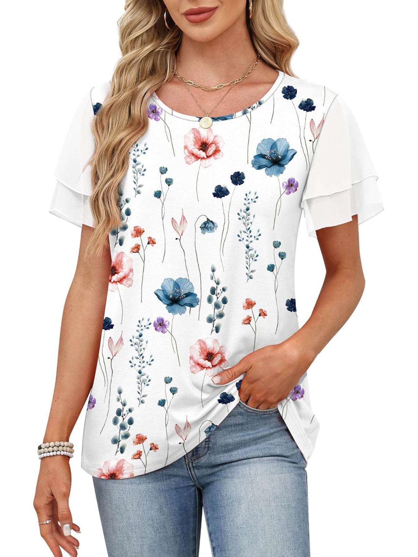 Layered Short Sleeve Round Neck T-Shirt