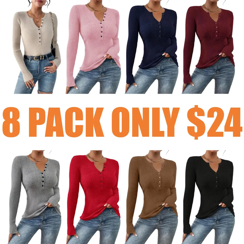 Women's Plain Button Front Ribbed Sweater Tops