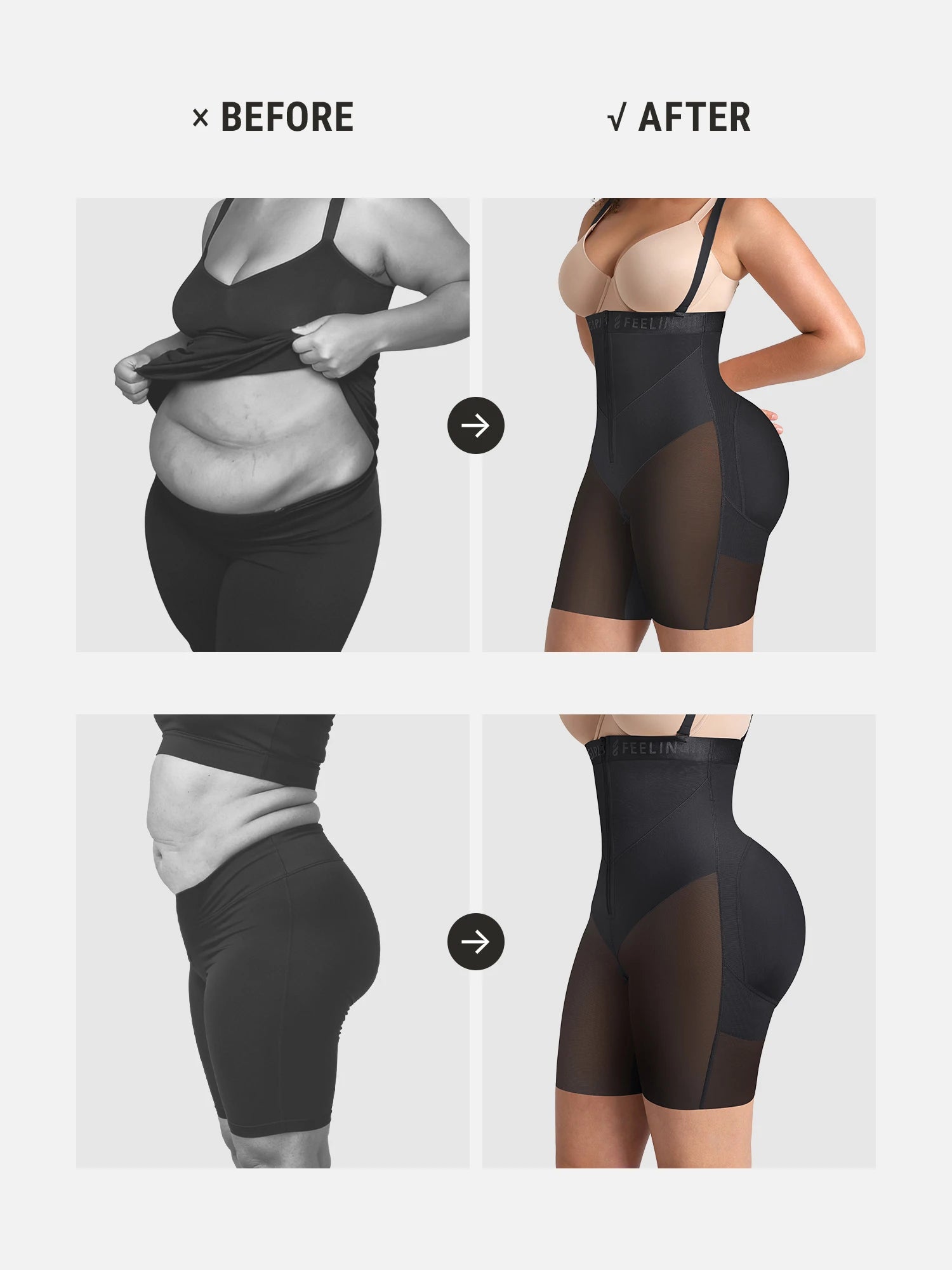 Feelingirl Wide V-neck Belt High-Waist Shaping Shorts