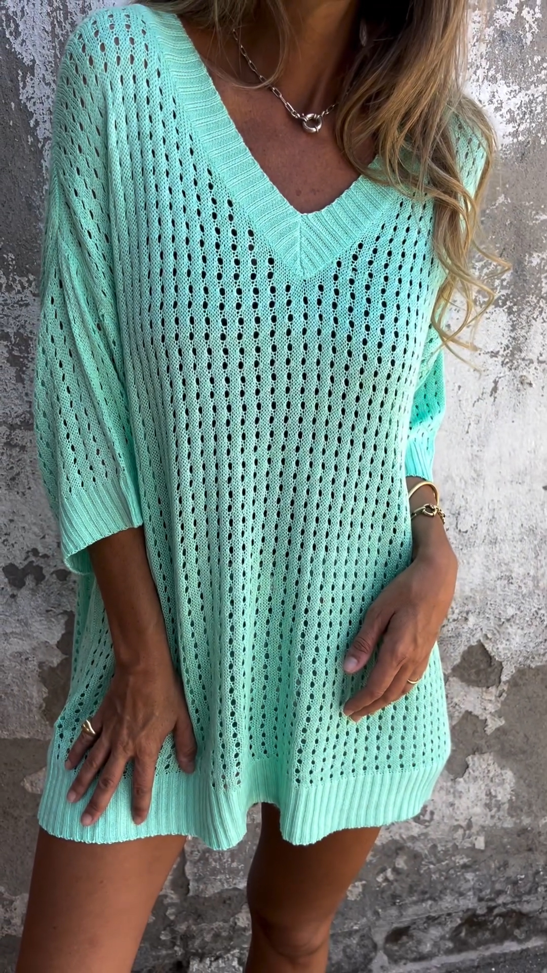 Ladies' Round Neck Hollowed Out Loose Casual Tops