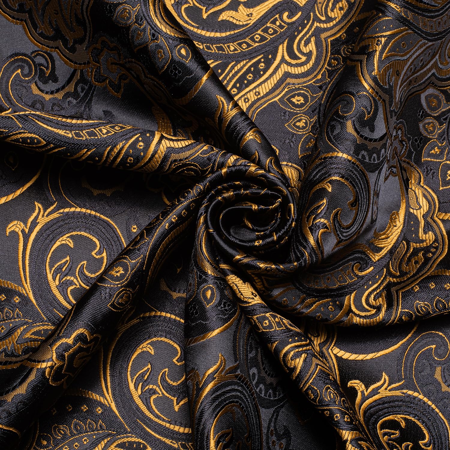 Men's Paisley Dress Shirt Long Sleeve Wrinkle Free Button Down Cowboy Shirts -Carbon Black&gold&paisley