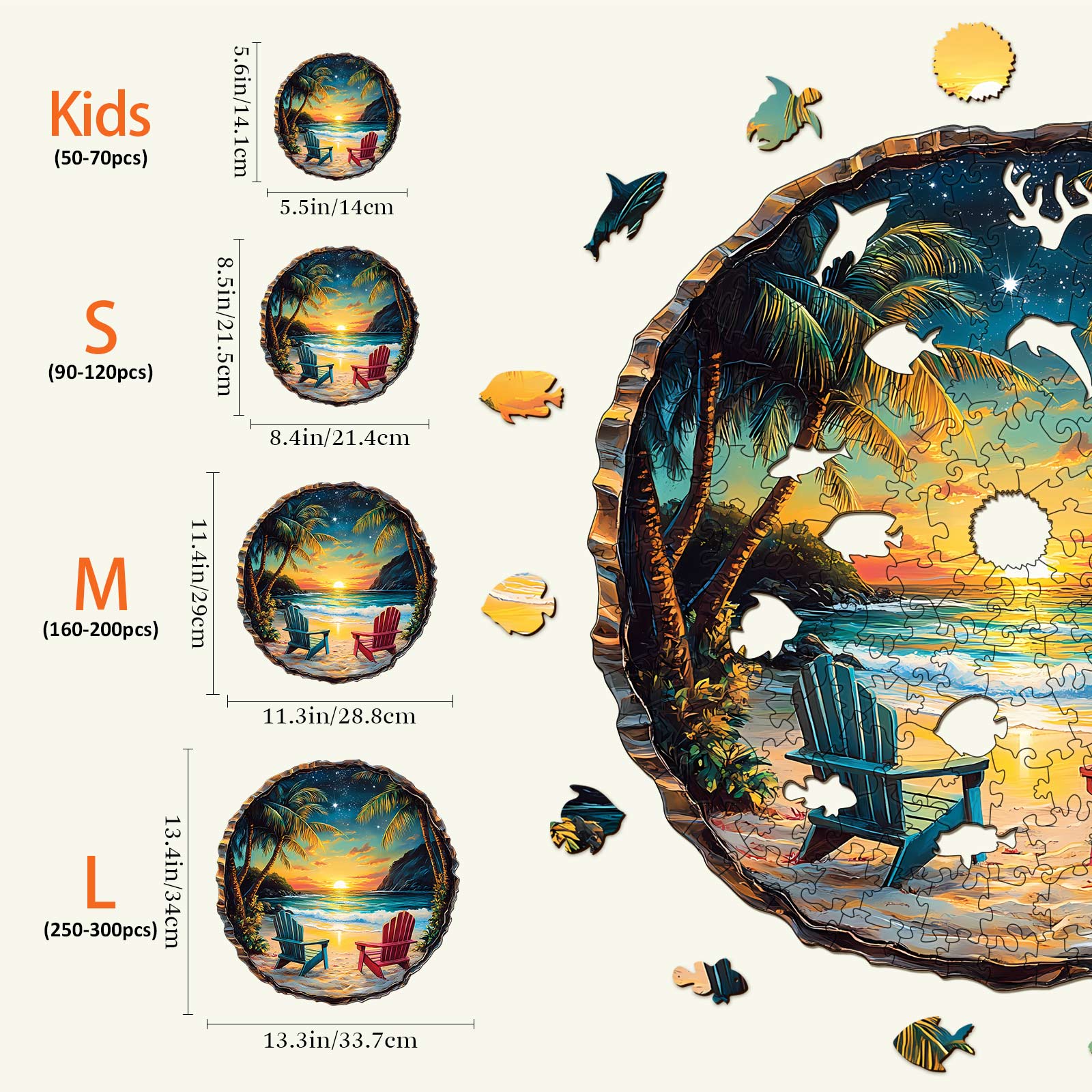 3D Sunset Beach Wooden Jigsaw Puzzle