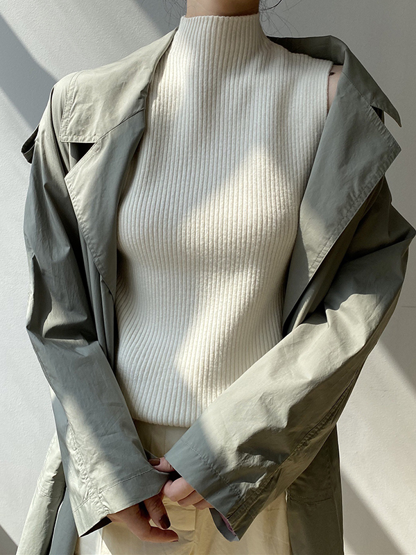 Solid Color Skinny Sleeveless High-Neck Vest Top Knitwear