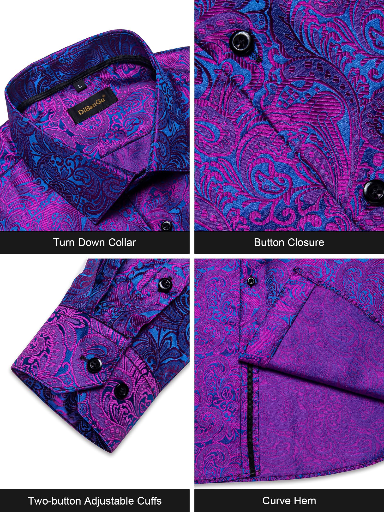 Men's Paisley Dress Shirt Long Sleeve Wrinkle Free Button Down Cowboy Shirts - Purple&blue&paisley