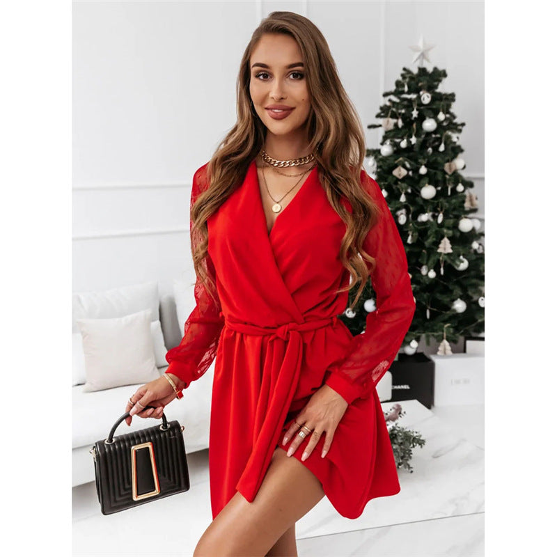 Solid Color Lace Elegant Mini Dress