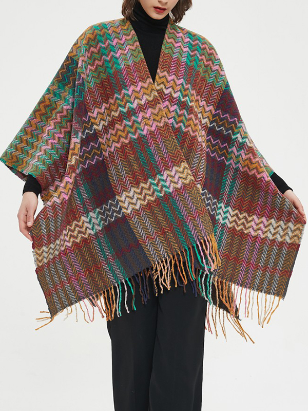 Keep Warm Split-Side Tasseled High-Low Long Sleeves Shawl&Scarf