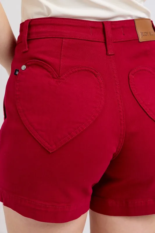 High Waist Tummy Control Garment Dyed Heart Shaped Denim Shorts
