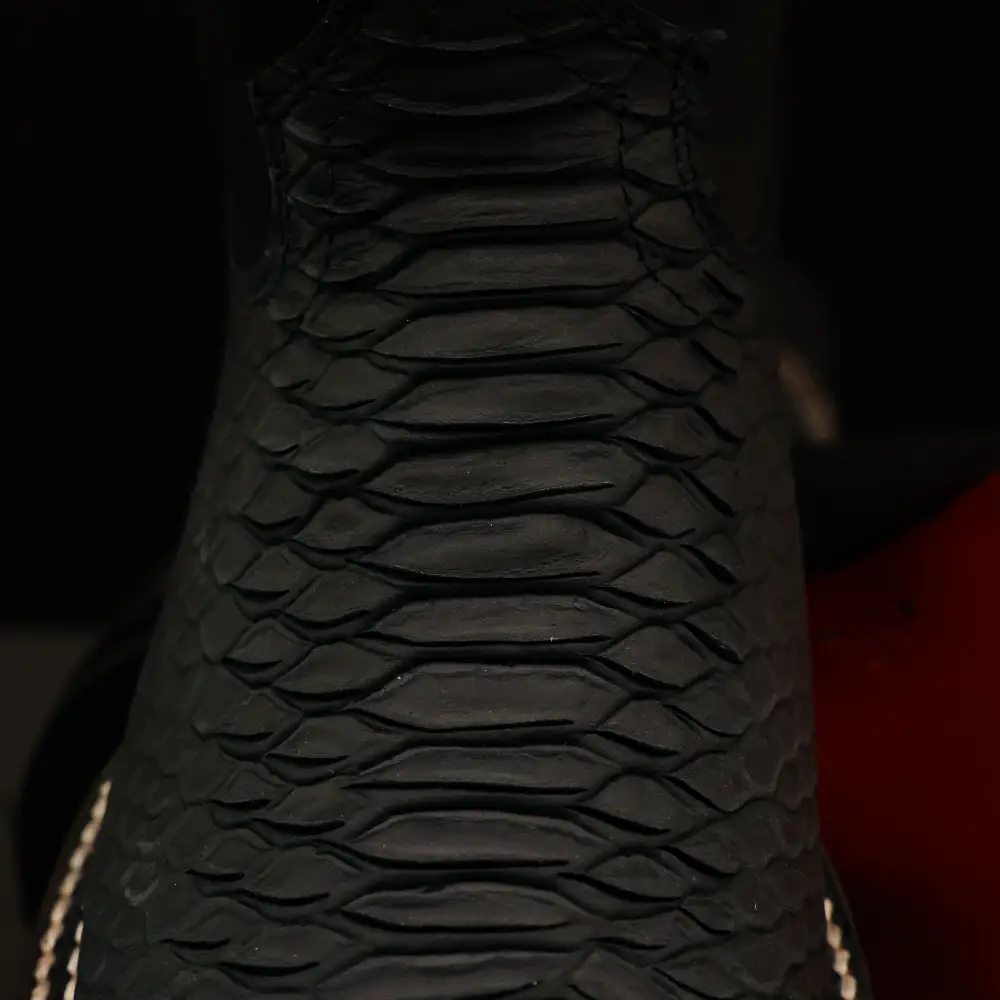 “Royal Flush” Matte Black Python Leather Boots - Square Toe