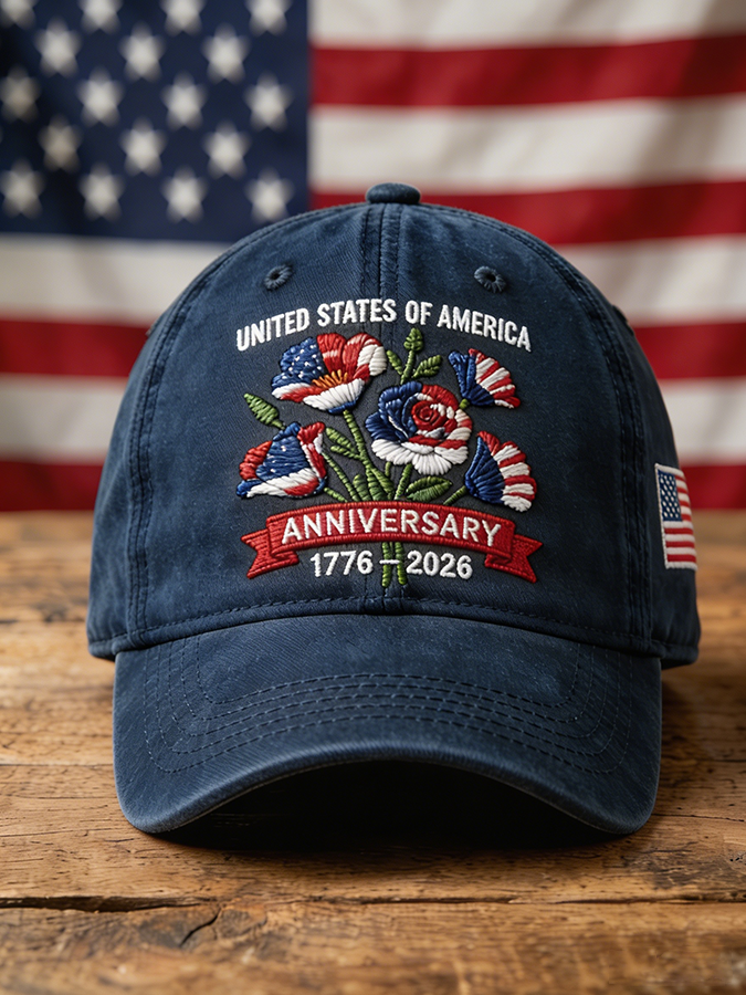 Unisex USA 250th Anniversary Floral Embroidered Washed Baseball Cap