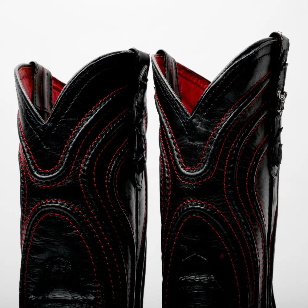 Matte Black Jumbo Python Leather Boots - Square Toe