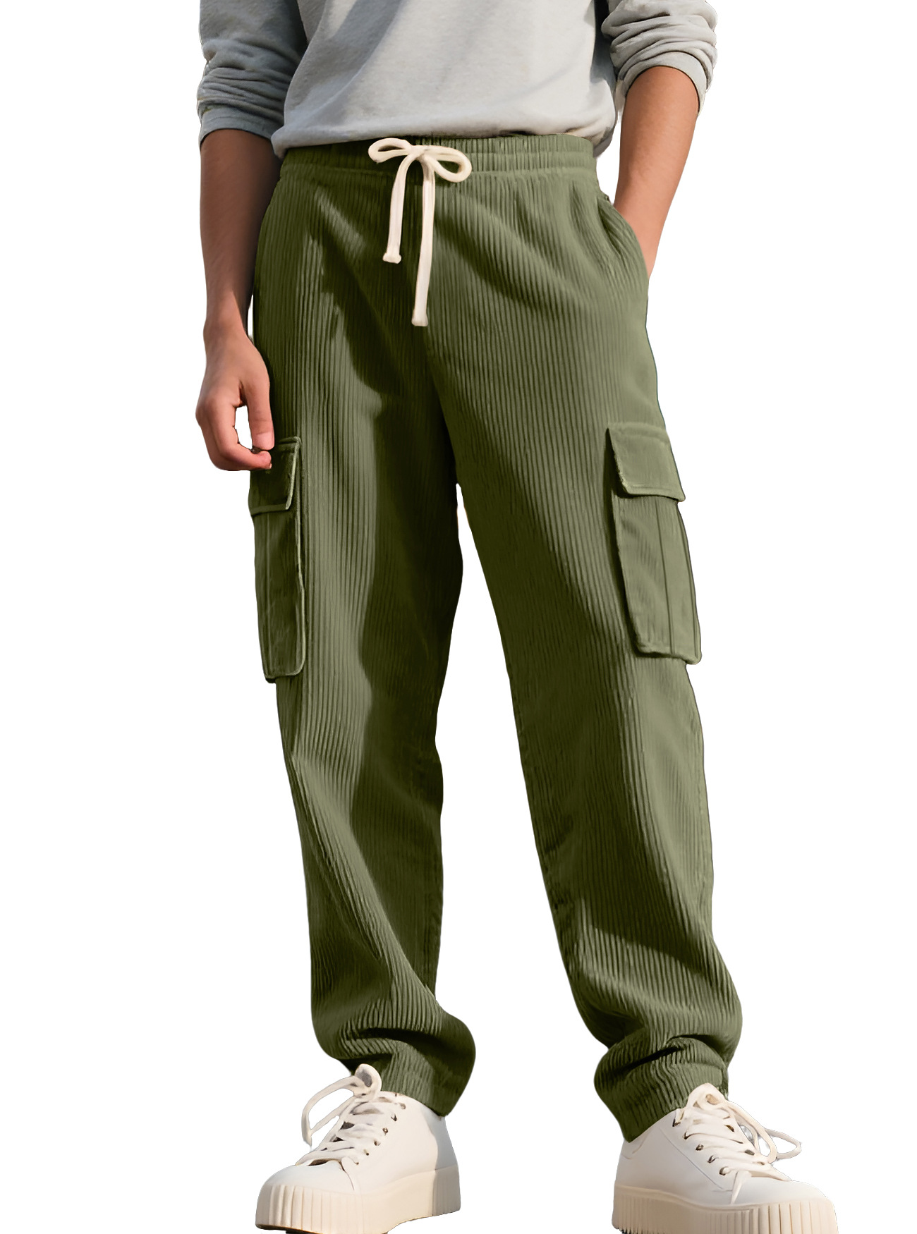 Multi-pocket corduroy men's casual pants