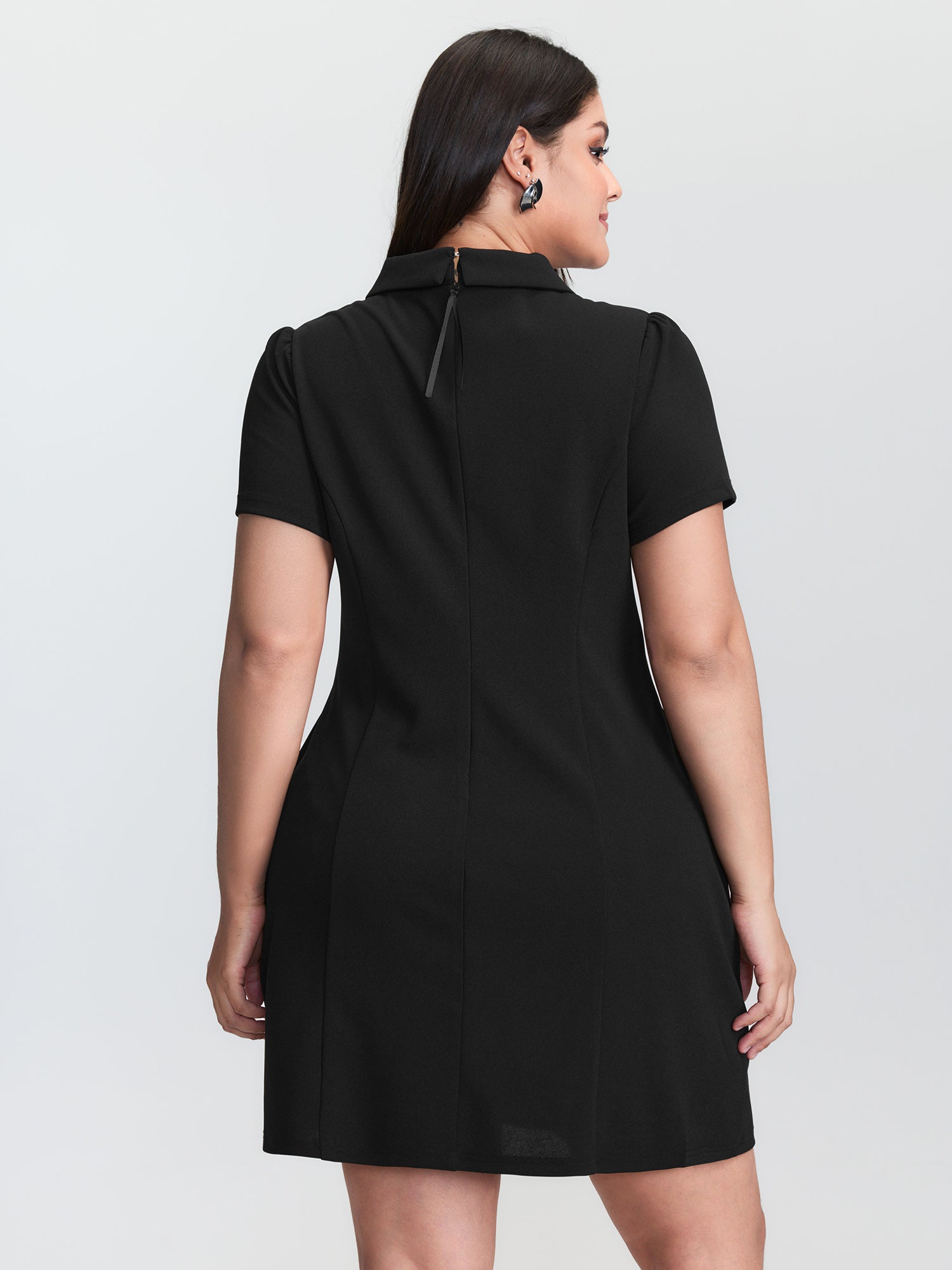 Polo Collar Button Detail Pockets Knee Dress