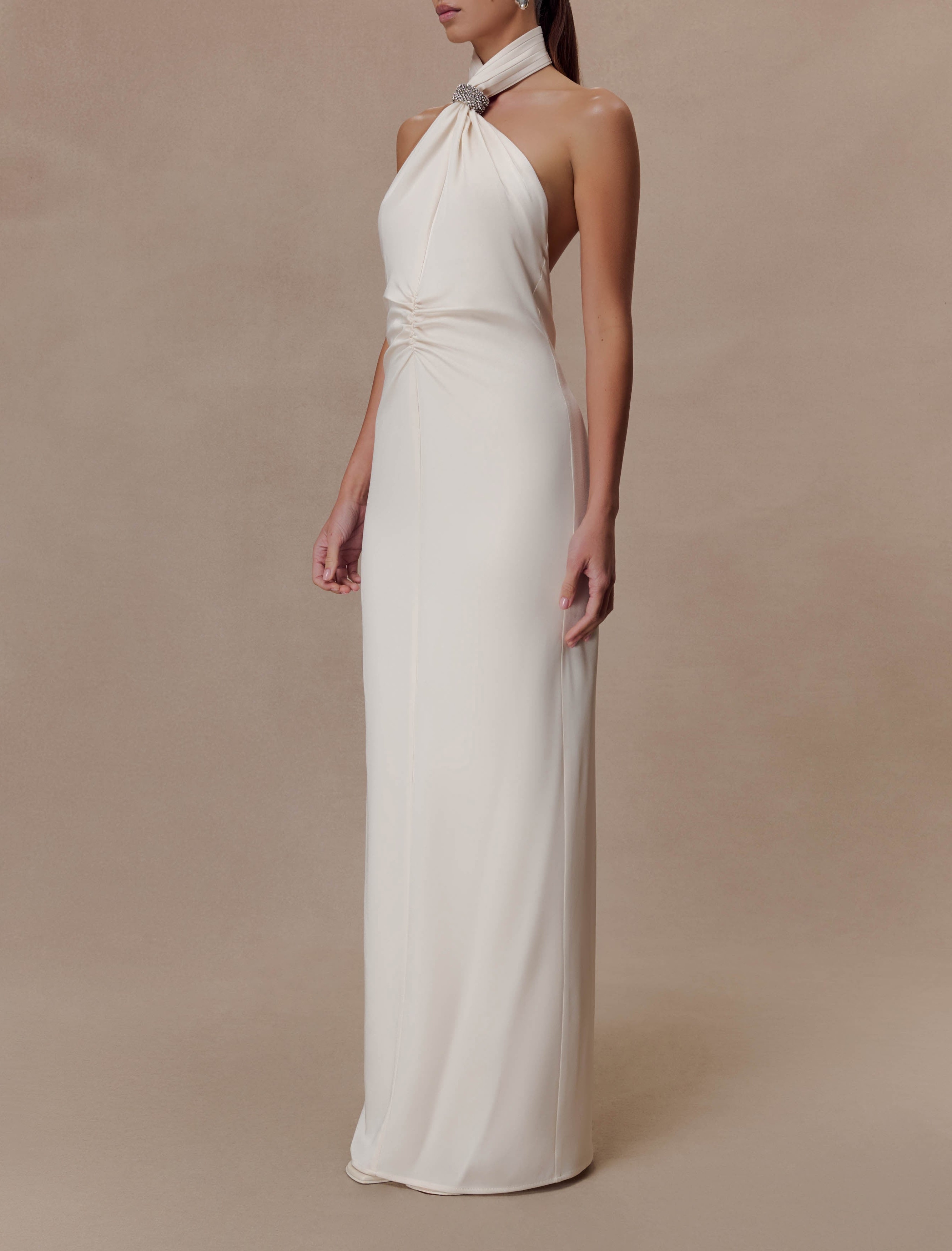 Ivory Halter Maxi Dress With Hardware