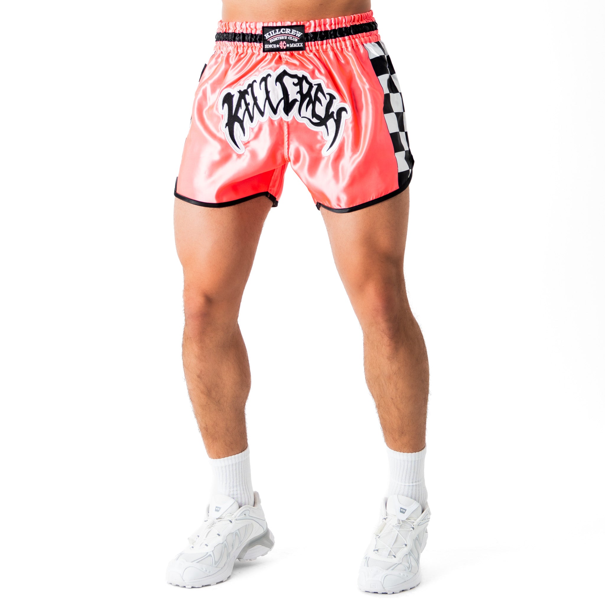 CHECKER FIGHT SHORTS - PINK