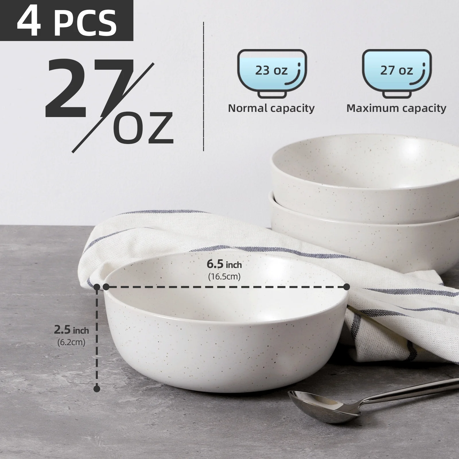 4PC Ceramic Bowl Set 27oz