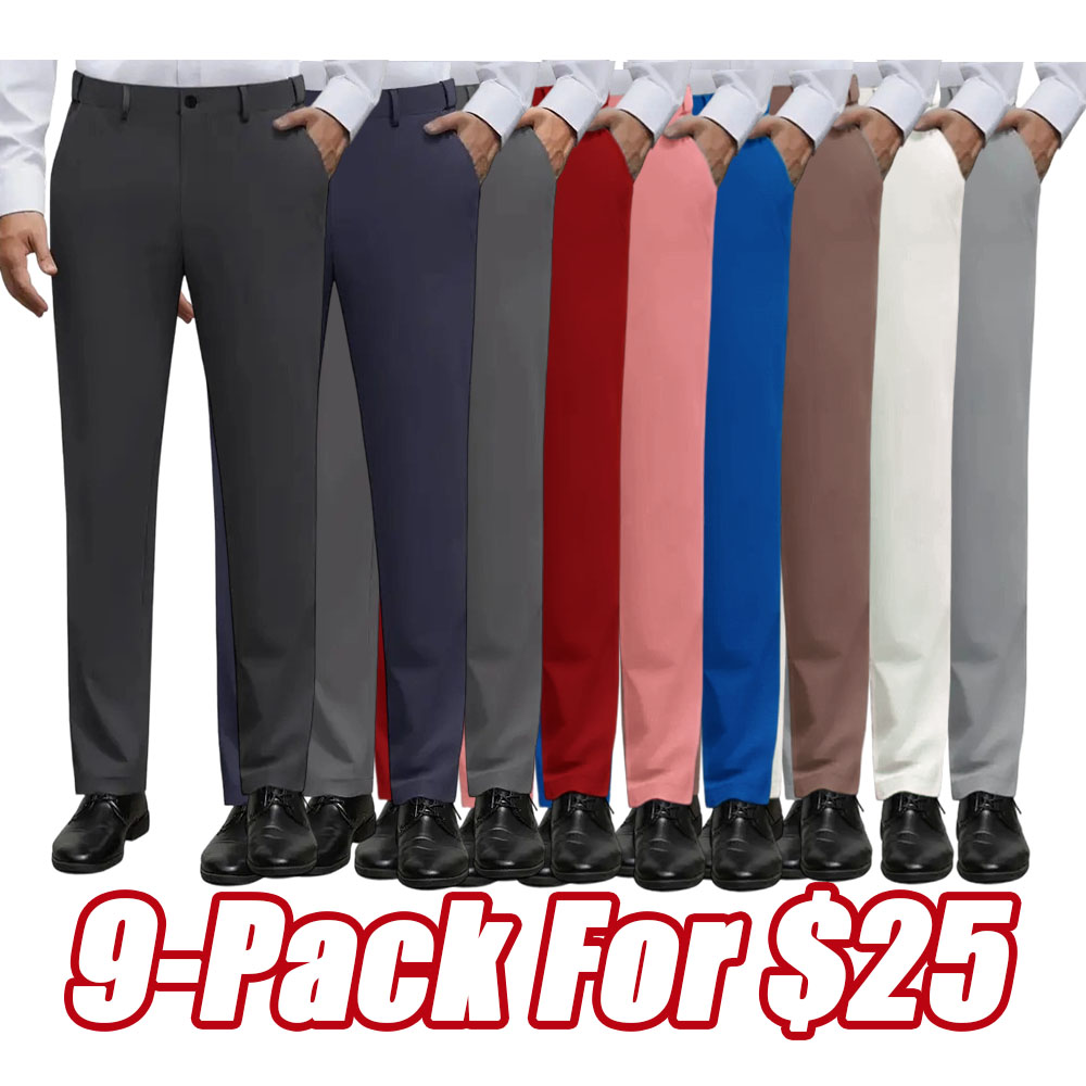 Men's Stretch Dress Pants No Iron Golf Pants Expandable Waist Flat Front Business Casual Pants