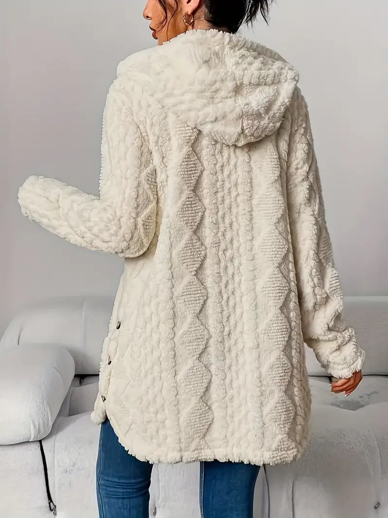 Winter Warm Fashion Jacquard Plush Hooded Cardigan Coat