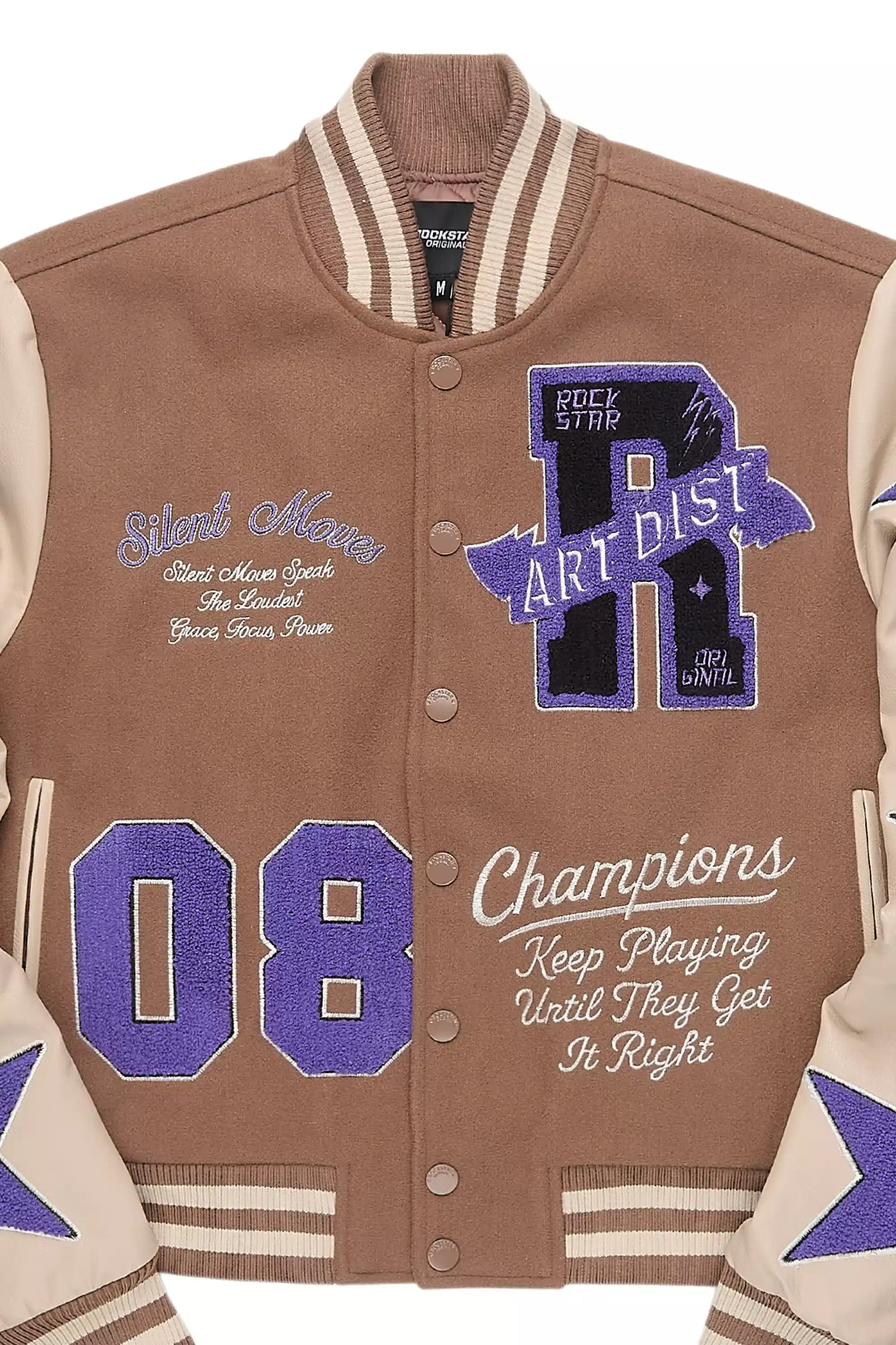 Krystle Mocha Oversized Varsity Jacket