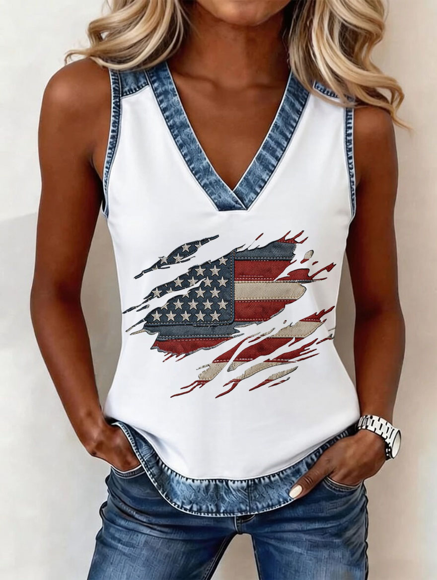 Women'S Retro American Flag Casual Vest