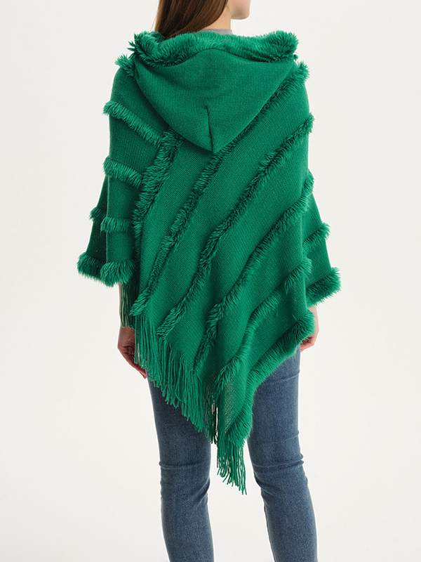 Hooded Keep Warm Solid Color Tasseled Shawl&Cloak Cape