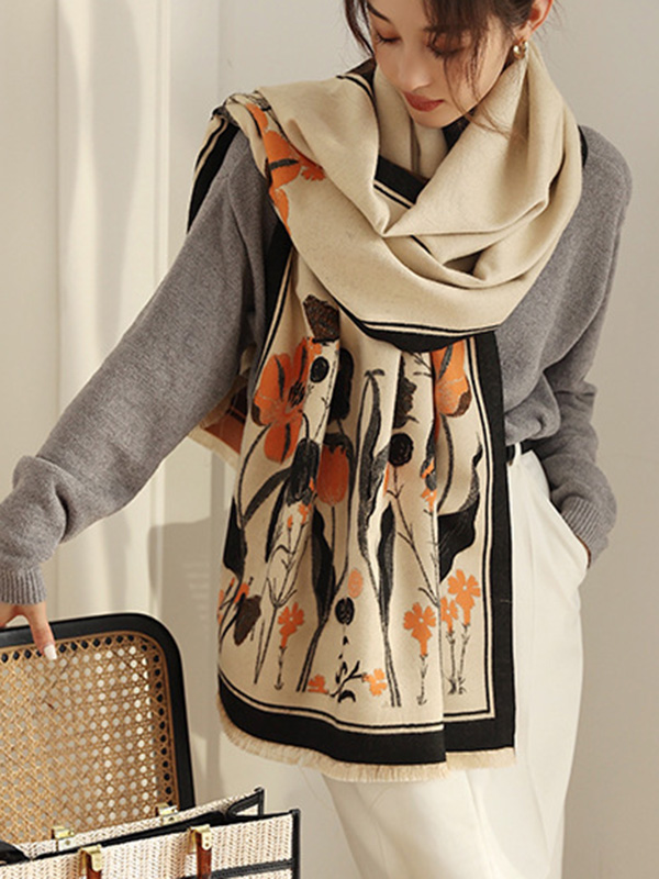 Vintage Imitated Cashmere Floral Printed Shawl&Scarf