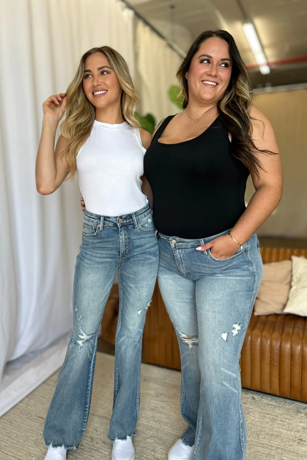 Blue Full Size Medium Rise Tummy Control Destroy Flare