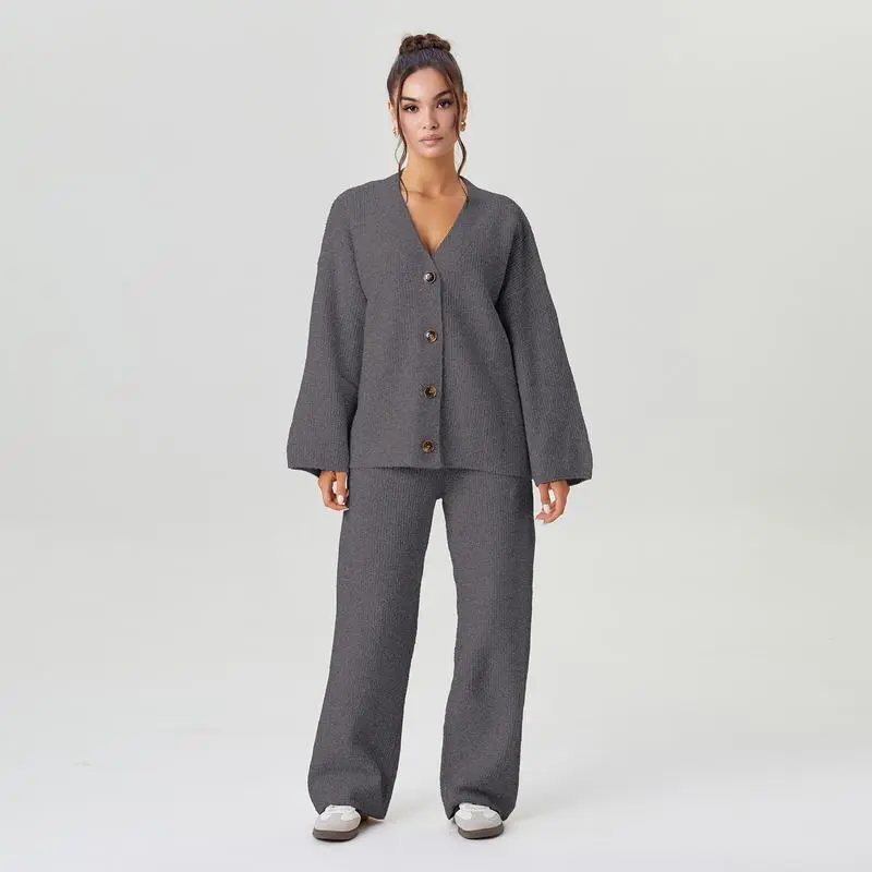 Women's Slouchy Solid Color V-Neck Button-Up Long Sleeve