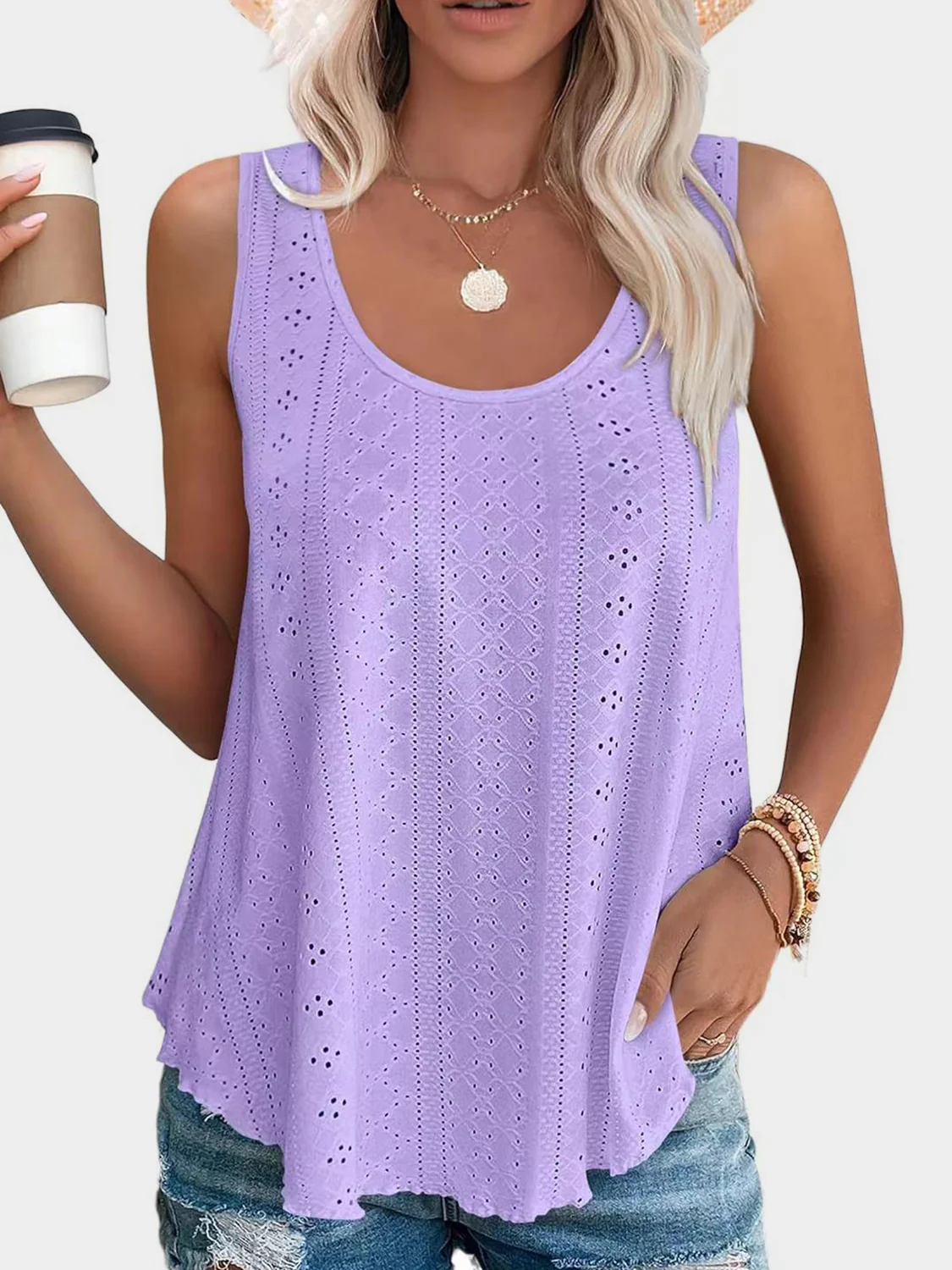 Eyelet Round Neck Tank (multiple color options)