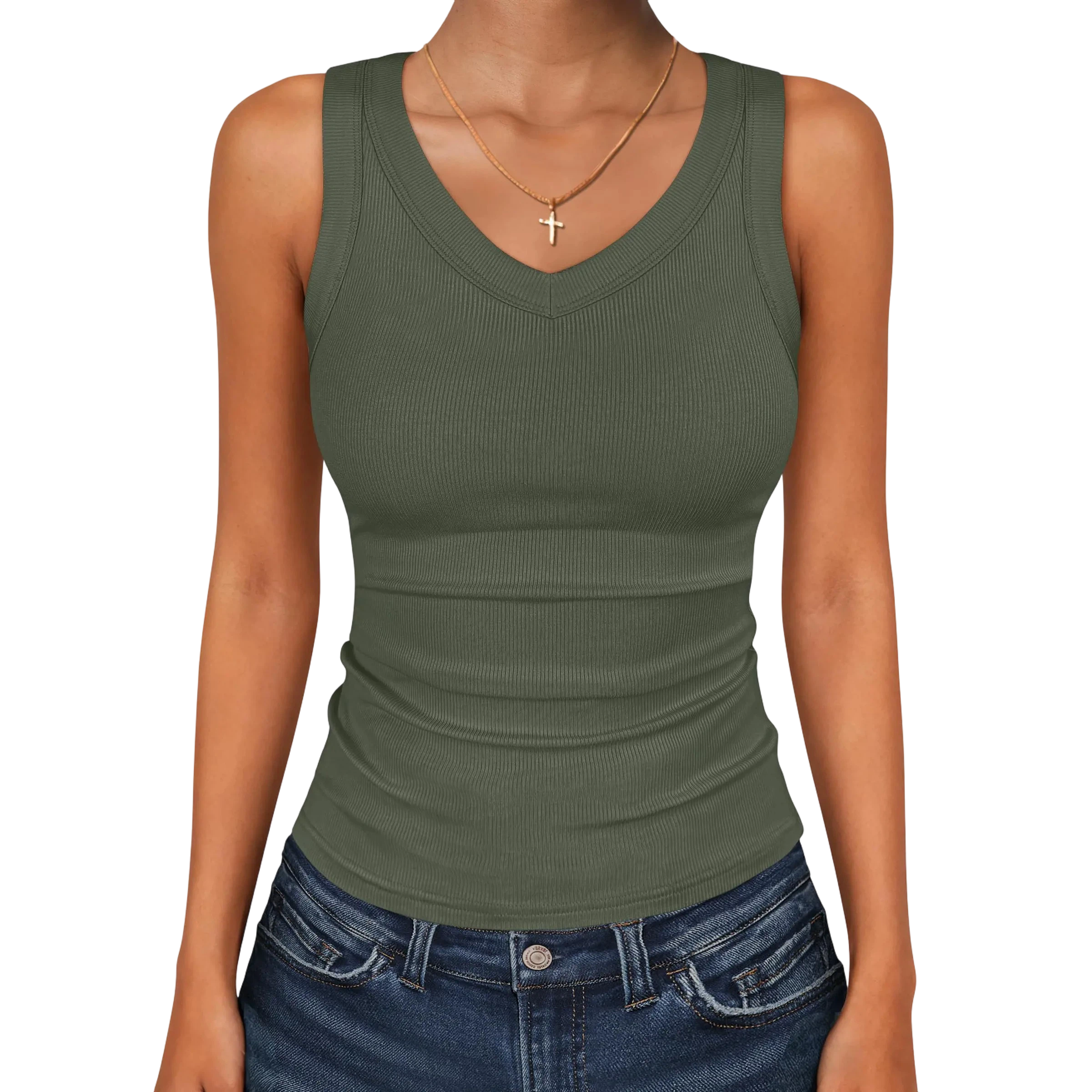 Women's V-Neck Ribbed Slim Fit Tank Top – Everyday Essential Sleeveless Tee