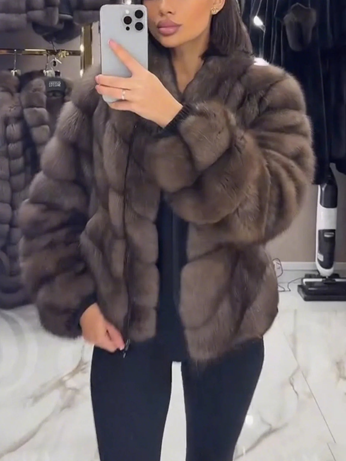 Women Plush Spliced temperament Casual Coat