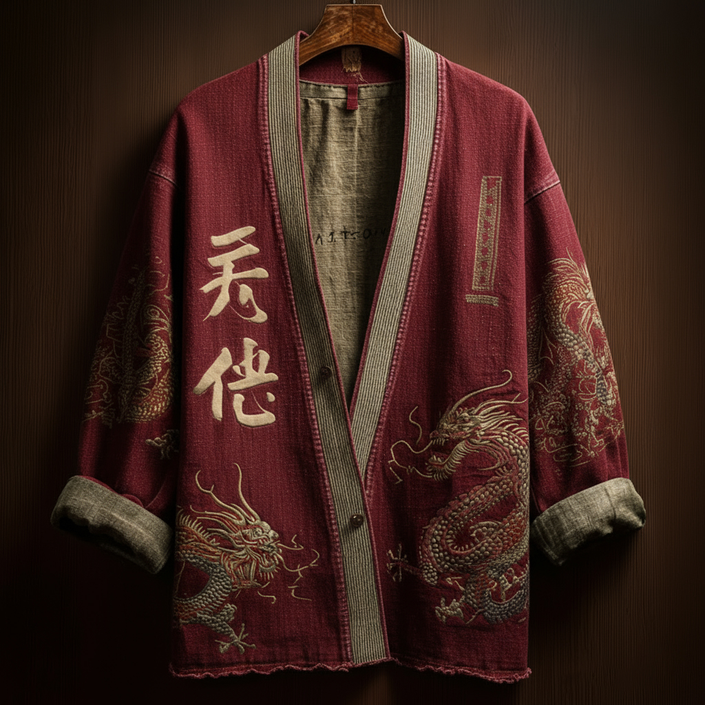 Japanese Art Style Men's Casual Cotton And Linen Cardigan